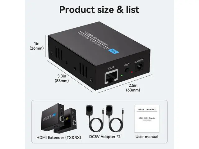 Alt view image 5 of 7 - 400Ft/120m HDMI Extender Over Ethernet Cat5/Cat6 Balun with Loop Out & Auto EDID, 1080P@60Hz 3D Full HD Transmitter Receiver Kit