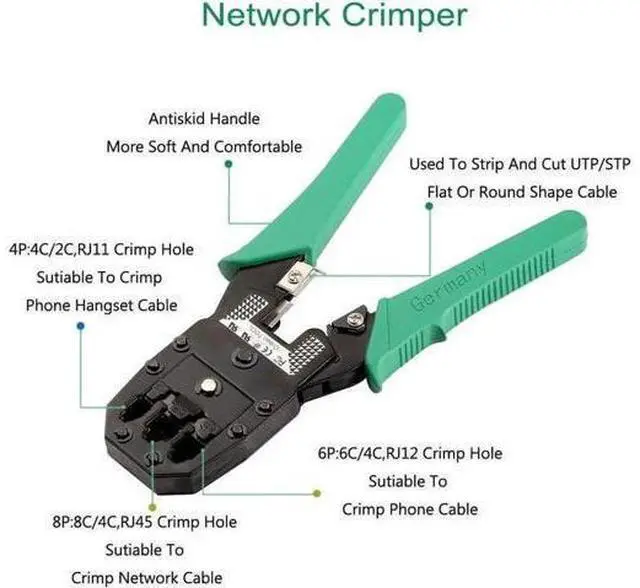 Alt view image 5 of 6 - 9 in 1 Professional Network Tool Kit, LAN Cable Maintenance Repair Set with RJ45 8P8C Connectors, Cable Tester, Crimp Pliers, Wire Stripper and Screwdriver