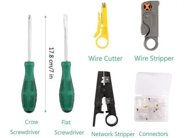 Alt view image 6 of 6 - 9 in 1 Professional Network Tool Kit, LAN Cable Maintenance Repair Set with RJ45 8P8C Connectors, Cable Tester, Crimp Pliers, Wire Stripper and Screwdriver