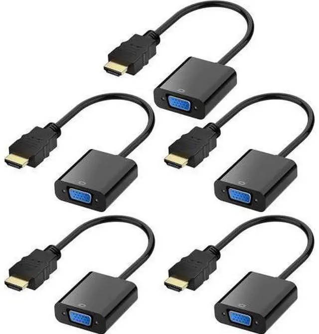 Main image of 5-Pack Gold-Plated HDMI to VGA Adapter (Male to Female) Black, for Laptop PC Monitor Projector HDTV Chromebook Raspberry Pi Xbox Roku