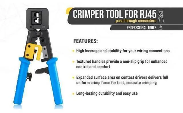 Alt view image 3 of 7 - 2-in-1 Bundle Set: RJ45 Crimping Tool + 200 Pack Cat6 Pass Through RJ45 Connectors, Ethernet Cable Crimp Tool Kit for Cat6 Cat5e Network Wiring