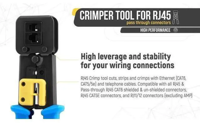 Alt view image 5 of 7 - 2-in-1 Bundle Set: RJ45 Crimping Tool + 200 Pack Cat6 Pass Through RJ45 Connectors, Ethernet Cable Crimp Tool Kit for Cat6 Cat5e Network Wiring