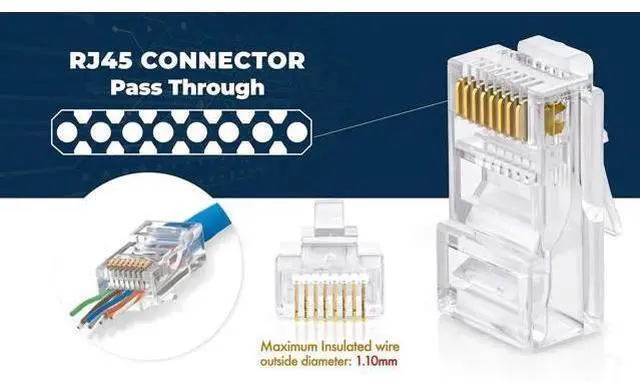 Alt view image 6 of 7 - 2-in-1 Bundle Set: RJ45 Crimping Tool + 200 Pack Cat6 Pass Through RJ45 Connectors, Ethernet Cable Crimp Tool Kit for Cat6 Cat5e Network Wiring