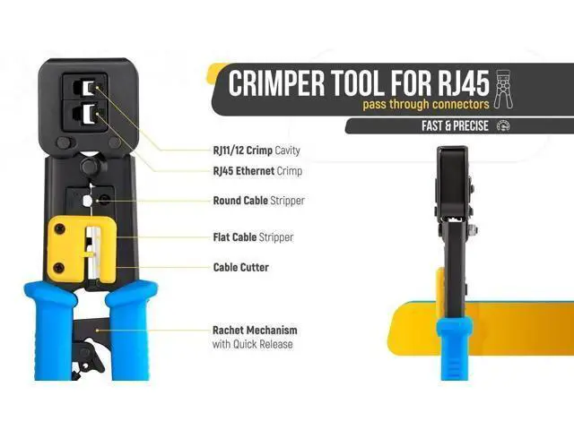 Alt view image 2 of 7 - 2 Items Bundle: RJ45 Crimping Tool + 200 Pack Cat5e Pass Through Connectors, Ethernet Cable Crimp Tool Set for Cat5e Network Cable Wiring Repair
