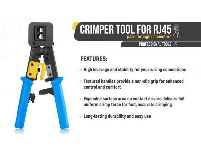 Alt view image 3 of 7 - 2 Items Bundle: RJ45 Crimping Tool + 200 Pack Cat5e Pass Through Connectors, Ethernet Cable Crimp Tool Set for Cat5e Network Cable Wiring Repair