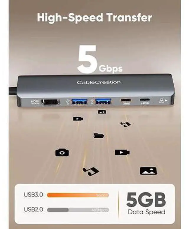 Alt view image 6 of 7 - USB C Hub Multiport Adapter, CableCreation 6 in 1 USB-C Hub with 4K 60Hz HDMI, 100W PD, USB-C and 2 USB 3.0 5Gbps Data Ports, SD/TF Card Slots for Steam Deck, MacBook Pro/Air, iPad Pro, Pixelbook