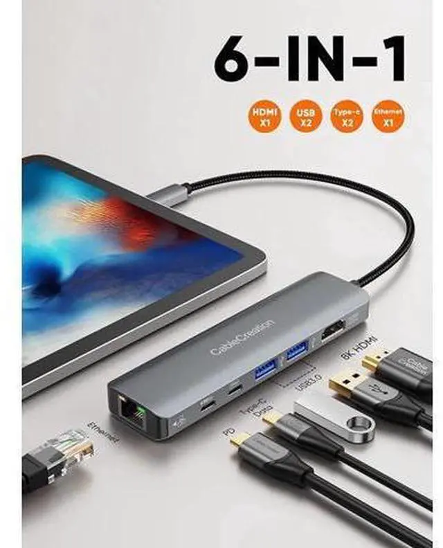 Alt view image 5 of 7 - USB C Hub Multiport Adapter, CableCreation 6 in 1 USB-C Hub with 4K 60Hz HDMI, 100W PD, USB-C and 2 USB 3.0 5Gbps Data Ports, SD/TF Card Slots for Steam Deck, MacBook Pro/Air, iPad Pro, Pixelbook