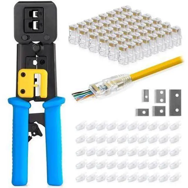 Alt view image 2 of 7 - 2 Items Bundle: RJ45 Crimping Tool Kit + 200 Pack Cat6 Pass Through RJ45 Connectors, Professional Ethernet Crimp Tool Set for Cat6 Cat5e Network Cable Wiring