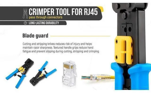 Alt view image 4 of 7 - 2 Items Bundle: RJ45 Crimping Tool Kit + 200 Pack Cat6 Pass Through RJ45 Connectors, Professional Ethernet Crimp Tool Set for Cat6 Cat5e Network Cable Wiring