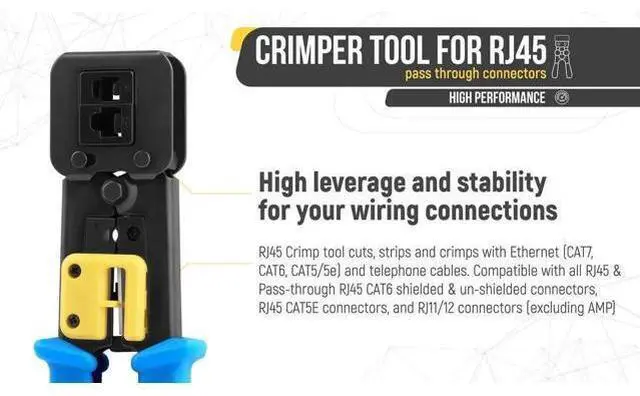 Alt view image 6 of 7 - 2 Items Bundle: RJ45 Crimping Tool Kit + 200 Pack Cat6 Pass Through RJ45 Connectors, Professional Ethernet Crimp Tool Set for Cat6 Cat5e Network Cable Wiring