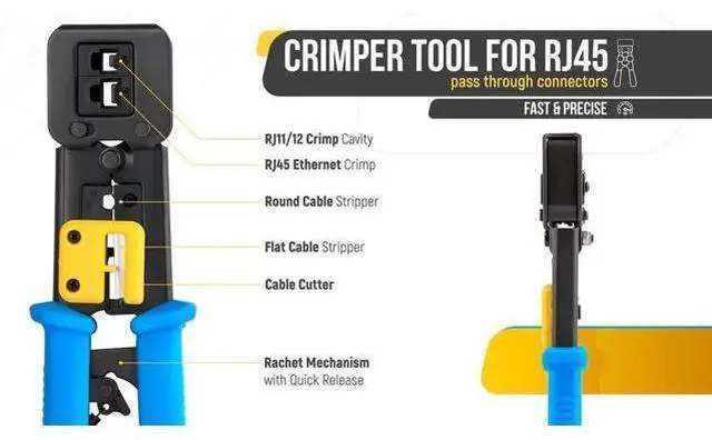 Alt view image 7 of 7 - 2 Items Bundle: RJ45 Crimping Tool Kit + 200 Pack Cat6 Pass Through RJ45 Connectors, Professional Ethernet Crimp Tool Set for Cat6 Cat5e Network Cable Wiring
