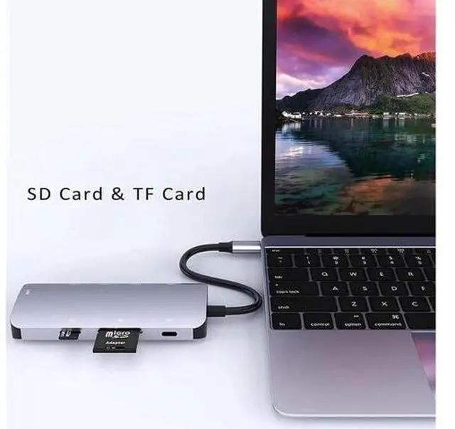 Alt view image 5 of 6 - 8 in 1 USB C Hub with Gigabit Ethernet Port, 1000M RJ45 USB C Multiport Adapter, 4K HDMI, 60W PD Fast Charging, 5Gbps Data Transfer, SD/TF Card Reader, Ultra Flat Design
