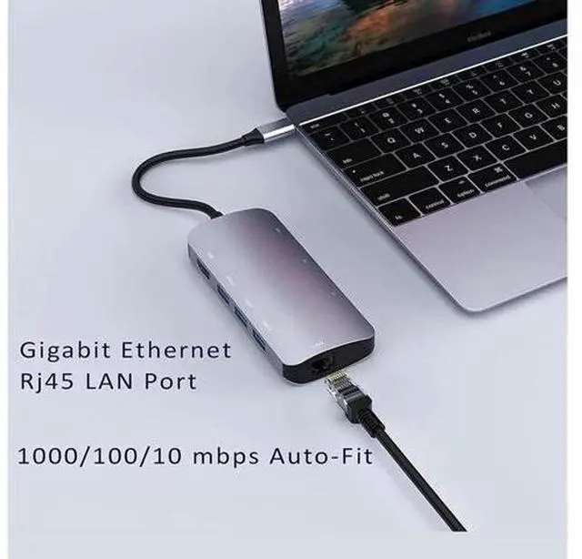 Alt view image 6 of 6 - 8 in 1 USB C Hub with Gigabit Ethernet Port, 1000M RJ45 USB C Multiport Adapter, 4K HDMI, 60W PD Fast Charging, 5Gbps Data Transfer, SD/TF Card Reader, Ultra Flat Design