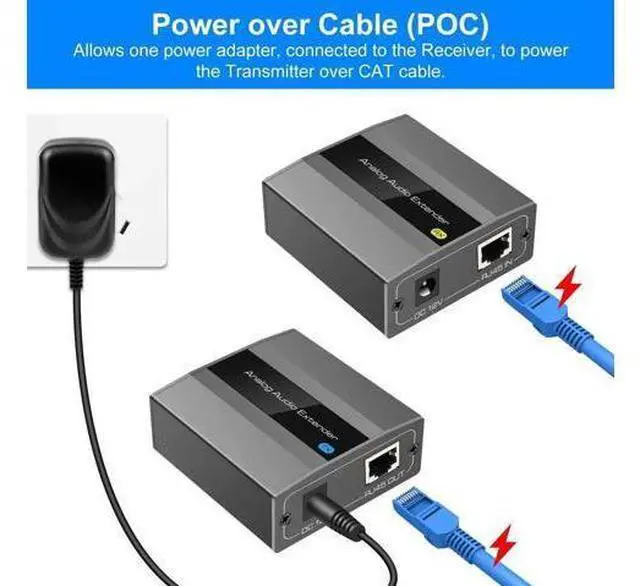 Alt view image 4 of 6 - Analog Audio Extender Over Cat5e/Cat6/Cat7, RCA 3.5mm Stereo Audio Extender Up to 1475ft, PCM Stereo Converter Adapter with POC Power Over Ethernet