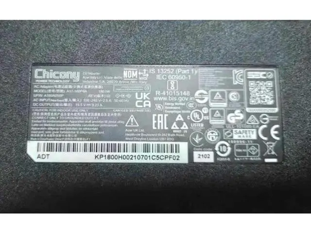 Alt view image 2 of 3 - 180W 19.5V 9.23A AC Adapter Charger Replacement for Chicony A17-180P4A A180A056P, 5.5x1.7mm DC Plug Compatible with Acer Nitro AN515-55 Predator Gaming Laptop Power Supply