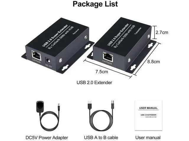 Alt view image 5 of 7 - USB 2.0 Extender Over Ethernet, Up to 200ft Long Range RJ45 Cat5e/Cat6 Network Extension Hub, 480Mbps High Speed Transmission, Support 2 Synchronous Cameras, Compatible with Windows, MacOS, Android, L
