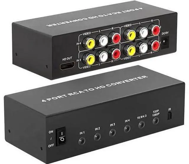 Main image of 4 Port RCA/Composite/CVBS to HDMI Converter 1080P with Remote, AV to HDMI Adapter Support 16:9/4:3 for Wii N64 PS1 PS2 PS3 VHS VCR DVD