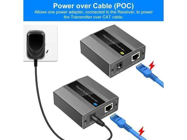 Alt view image 2 of 6 - Optical Coaxial Digital Audio Extender Over Single Cat5e Cat6 Cat7 Cable, Up to 1640ft POC Audio Adapter Converter Support DTS 5.1 PCM Stereo