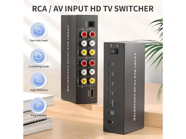 Alt view image 5 of 7 - 4 Port RCA/Composite/CVBS to HDMI Converter 1080P with Remote, AV to HDMI Adapter Support 16:9/4:3 for Wii N64 PS1 PS2 PS3 VHS VCR DVD