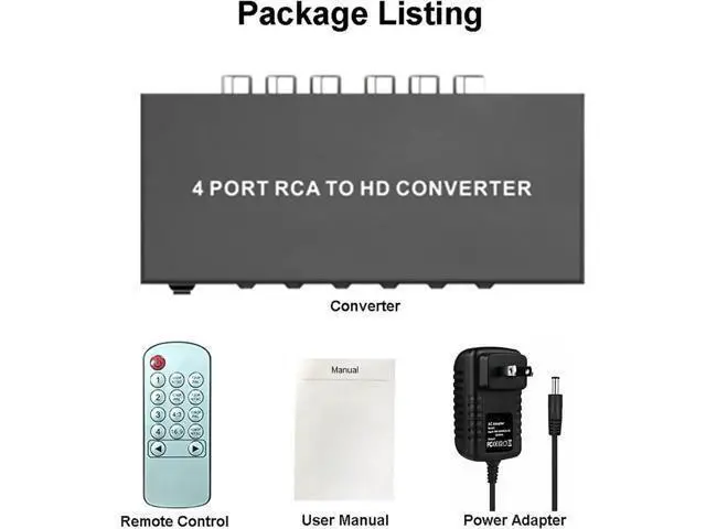 Alt view image 7 of 7 - 4 Port RCA/Composite/CVBS to HDMI Converter 1080P with Remote, AV to HDMI Adapter Support 16:9/4:3 for Wii N64 PS1 PS2 PS3 VHS VCR DVD