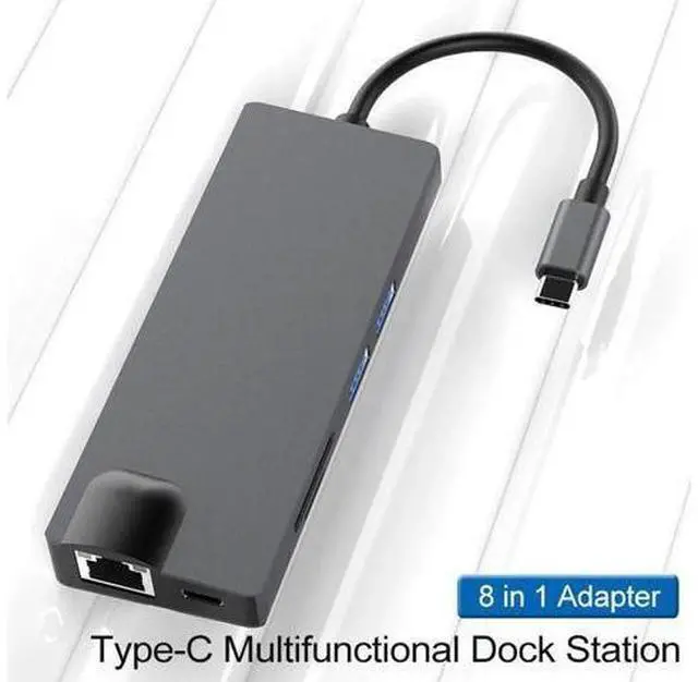 Alt view image 3 of 4 - 8-in-1 Type-C Docking Station, HDMI/VGA Converter Hub, Computer Network Card Expansion Dock, Multi-Port Extender for Laptops, Tablets