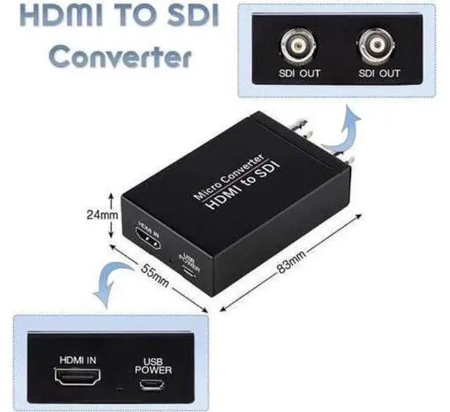 Alt view image 2 of 6 - HDMI to SDI Converter with Dual SDI Output & Audio Embedder, Supports 3G/HD-SDI Auto Format Detection, HDMI 1.3 Extender for Camera CCTV TV Studio (Black)