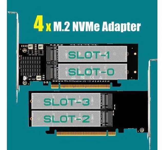 Alt view image 5 of 7 - PA41 Quad M.2 NVMe to PCIe 4.0 X16 Adapter Card, 4 Slot M.2 M-Key NVMe SSD Converter Support 2230 2242 2260 2280 22110