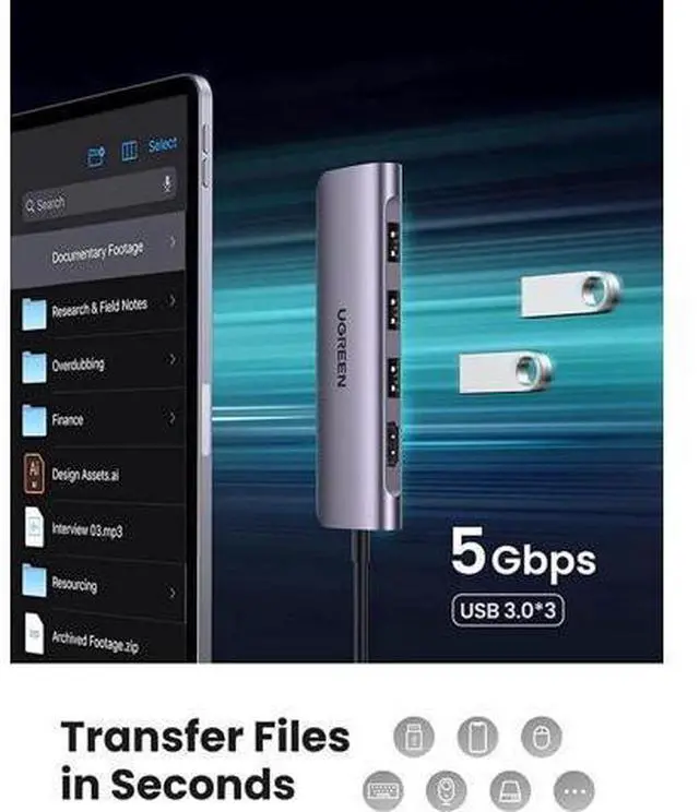 Alt view image 5 of 7 - UGREEN 6-in-1 USB C Multiport Hub Dongle, USB-C to 4K HDMI Adapter with 3 USB 3.0 Ports, SD/TF Card Reader, Compatible with MacBook Pro, Dell XPS and All USB-C Devices