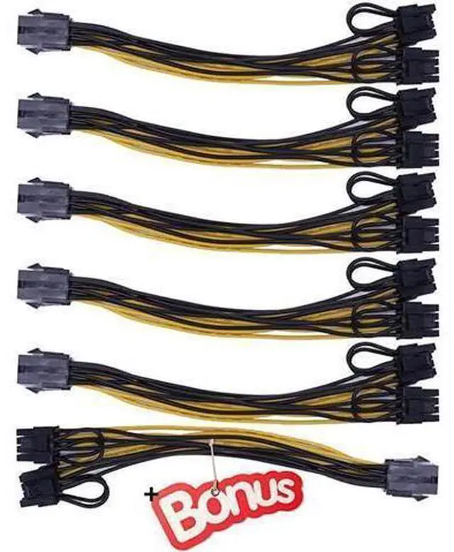 Main image of 6 Pack 9 Inch Sleeved PCIe 6 Pin to Dual 8 Pin (6+2) Y-Splitter Cable, GPU VGA Power Adapter Extension Cord with Bonus, PCI Express Graphics Card Power Splitter for Mining Rigs & Desktop PC Builds
