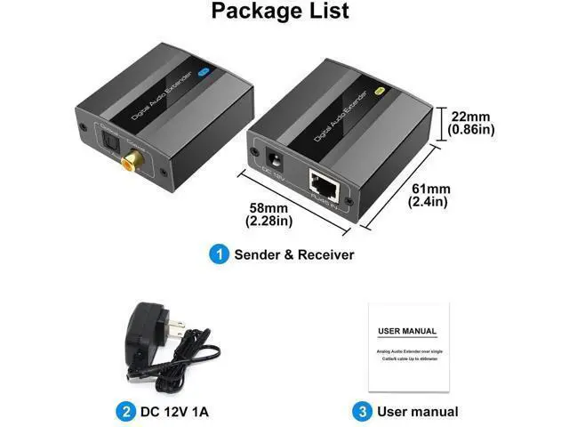 Alt view image 4 of 6 - Optical Coaxial Digital Audio Extender Over Single Cat5e Cat6 Cat7 Cable, Up to 1640ft POC Audio Adapter Converter Support DTS 5.1 PCM Stereo