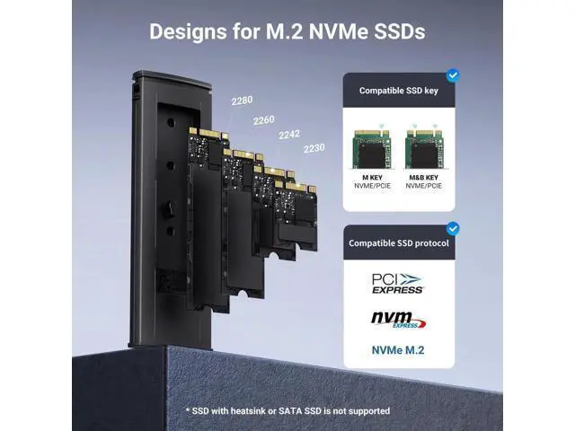 Alt view image 2 of 7 - UGREEN M.2 NVMe SSD Enclosure, Tool-Free USB C External Case 10Gbps M.2 NVMe to USB Adapter Reader, Supports M Key B+M Key 2230 2242 2260 2280 SSD