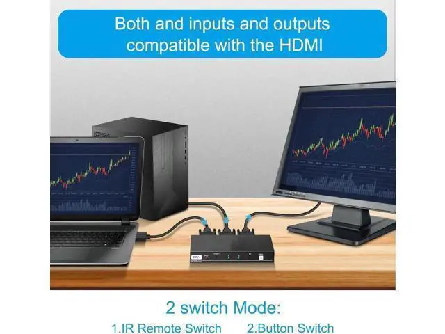 Alt view image 6 of 7 - 2 in 1 Out DVI Switch, 4K DVI Port Switcher Selector with HDCP, DVI Splitter Switch for PC Laptop DVR Projector HDTV