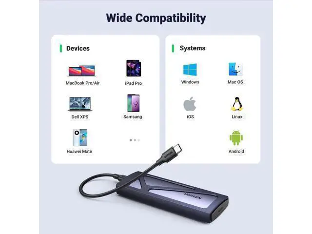 Alt view image 6 of 7 - UGREEN M.2 NVMe SSD Enclosure, Tool-Free USB C External Case 10Gbps M.2 NVMe to USB Adapter Reader, Supports M Key B+M Key 2230 2242 2260 2280 SSD