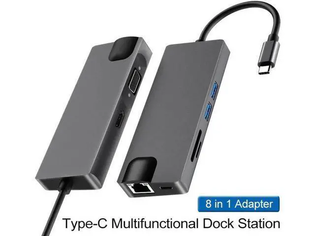 Alt view image 4 of 4 - COFIER 8-in-1 Type-C Docking Station, USB C Hub Multiport Adapter with HDMI VGA Converter, Gigabit Ethernet Network Port USB Expansion Dock for Computer Laptop