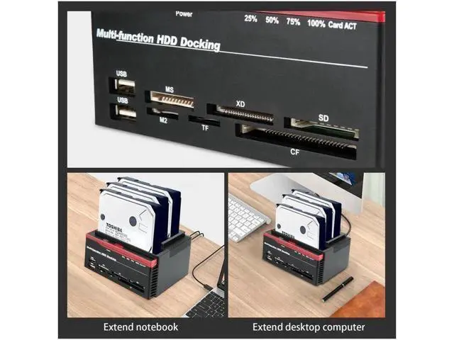 Alt view image 6 of 7 - 3-Bay IDE SATA HDD Docking Station, USB 3.0 Hard Drive Dock with Offline Clone & Multi Card Reader, Dual Bay Storage Enclosure for 2.5"/3.5" HDD SSD