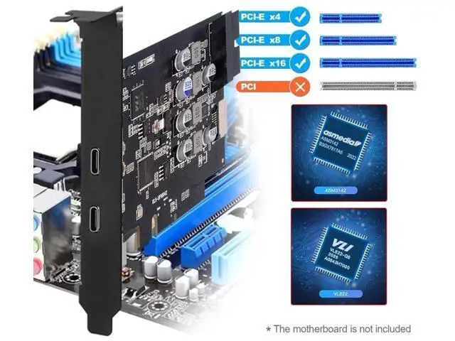 Alt view image 2 of 7 - 10Gbps PCI-E USB Expansion Card, Dual Type-C + Type-E USB 3.1 Front Panel Socket + USB3.0 19Pin/20Pin Header, ASM3142 VL822 Chipset PCIe Adapter