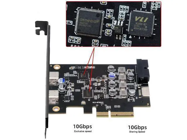 Alt view image 4 of 7 - 10Gbps PCI-E USB Expansion Card, Dual Type-C + Type-E USB 3.1 Front Panel Socket + USB3.0 19Pin/20Pin Header, ASM3142 VL822 Chipset PCIe Adapter