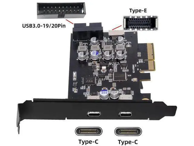 Alt view image 7 of 7 - 10Gbps PCI-E USB Expansion Card, Dual Type-C + Type-E USB 3.1 Front Panel Socket + USB3.0 19Pin/20Pin Header, ASM3142 VL822 Chipset PCIe Adapter