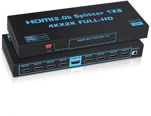 Main image of 1x8 HDMI Splitter 4K@60Hz HDMI 2.0b, 1 in 8 Out Audio Video Distributor Box with EDID & Power Adapter, Support 3D HDCP2.2 18.5Gbps Compatible with PS5 Fire Stick PC