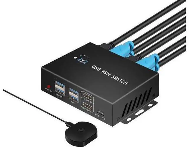 Main image of Dual Monitor KVM Switch 2 Computers 2 Monitors, HDMI 4K@60Hz USB 3.0 KVM Switcher, 2 PC Share Keyboard Mouse and Dual HDMI Monitors, Plug & Play USB Switch Selector