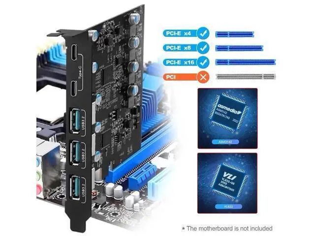 Alt view image 6 of 7 - 10Gbps PCI-E Express Expansion Card, 3 Type-A USB 3.0 + Dual USB 3.1 Type-C Back Panel Adapter, Built-in ASM3142 VL822 Controller Chip