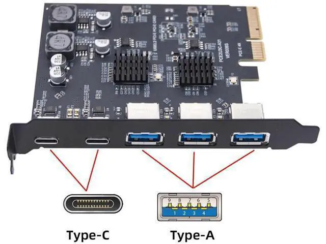 Alt view image 7 of 7 - 10Gbps PCI-E Express Expansion Card, 3 Type-A USB 3.0 + Dual USB 3.1 Type-C Back Panel Adapter, Built-in ASM3142 VL822 Controller Chip