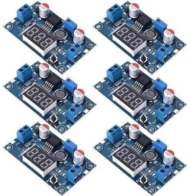 Main image of LM2596 DC-DC Buck Converter Module, Adjustable Step Down Voltage Regulator 4-40V to 1.25-37V with LED Voltmeter Display, 6 Pack