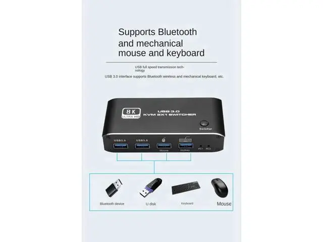 Alt view image 2 of 7 - 2X1 8K HDMI KVM Switch, HDMI 2.1 KVM Switch with 4 USB 3.0 Ports, Share 2 Computers on 1 Monitor, Support 8K@60Hz 4K@120Hz YUV 4:4:4 HDCP 2.3 HDR10 Hotkey Switching