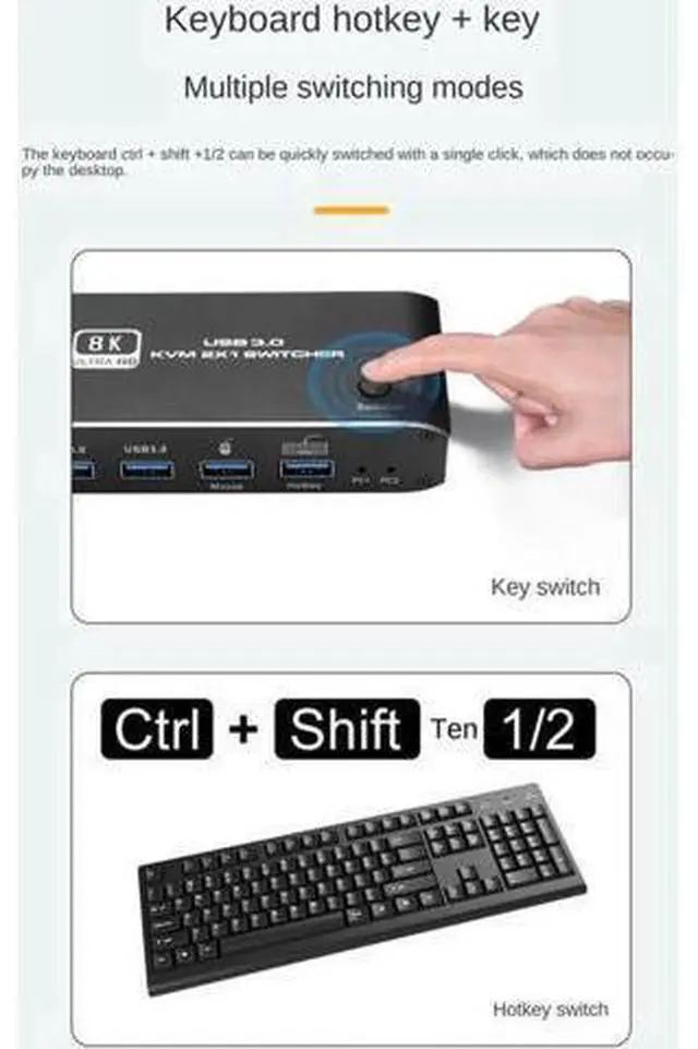 Alt view image 5 of 7 - 2X1 8K HDMI KVM Switch, HDMI 2.1 KVM Switch with 4 USB 3.0 Ports, Share 2 Computers on 1 Monitor, Support 8K@60Hz 4K@120Hz YUV 4:4:4 HDCP 2.3 HDR10 Hotkey Switching