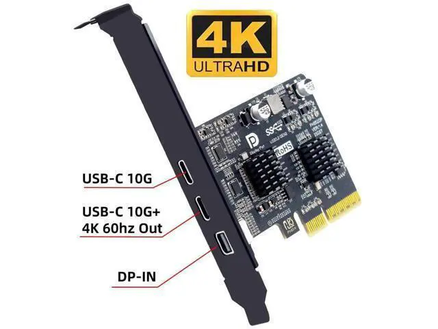 Alt view image 2 of 7 - 10Gbps PCI-E 4X Expansion Card, Mini DP 1.4 Input to Dual USB3.1 Type-C & 4K 60Hz Output, ASM3142 Chip Desktop Graphics Expansion Adapter