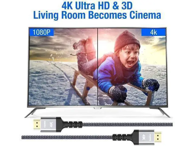 Alt view image 4 of 7 - 50FT 4K HDMI 2.0 Cable, 18Gbps High Speed Braided Cord, Supports 1080P 30Hz HDR 3D HDCP 2.2 ARC, Compatible with PS4 PS5 Roku TV HDTV Blu-ray Player