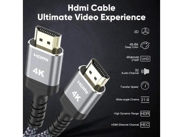 Alt view image 6 of 7 - 50FT 4K HDMI 2.0 Cable, 18Gbps High Speed Braided Cord, Supports 1080P 30Hz HDR 3D HDCP 2.2 ARC, Compatible with PS4 PS5 Roku TV HDTV Blu-ray Player