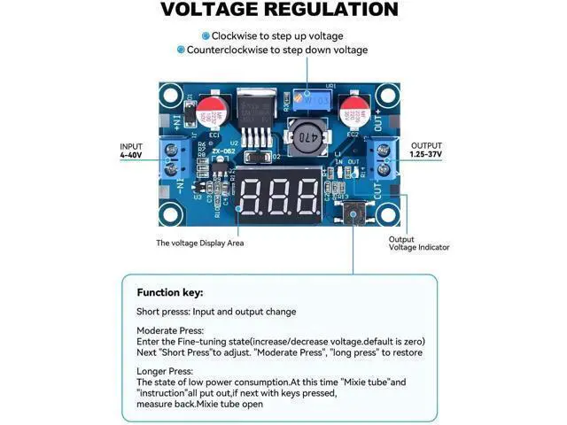 Alt view image 6 of 7 - LM2596 DC-DC Buck Converter Module, Adjustable Step Down Voltage Regulator 4-40V to 1.25-37V with LED Voltmeter Display, 6 Pack
