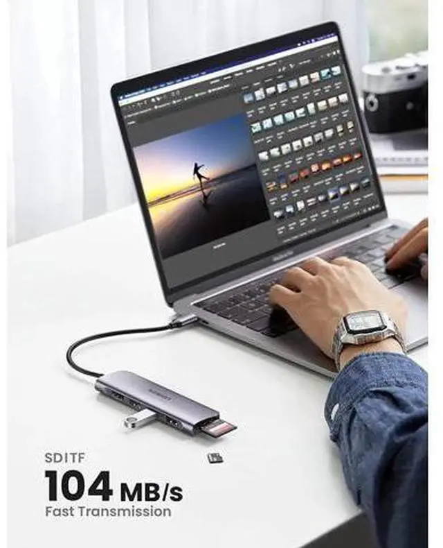 Alt view image 3 of 7 - USB C Hub 6 in 1 Dongle, USB-C to HDMI Multiport Adapter with 4K HDMI Output, 3 USB 3.0 Ports, SD/TF Card Reader Compatible for MacBook Pro, XPS & More Type C Devices